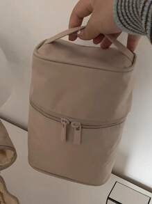 Sac de maquillage à fermeture éclair de couleur unie, trousse de toilette cylindrique pour le rangement, unisexe pour la maison, les voyages et l'utilisation quotidienne