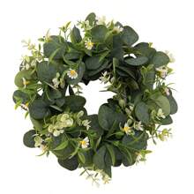 1pc Artificial Wreath 40*40cm/35*35cm, Eucalyptus Leaves Wreath, Baby's Breath & Bamboo Leaves Wreath, Suitable For Home Decoration, Hotel Decor, Display Windows, Corridors, Wedding Scenes, Artificial Green Plants Leaves, Valentine's Day Gift, Cake Decoration, Candy Box, Birthday Party Decor, Wedding Basket, Bedroom, Windowsill Decor, Valentine's Day, New Year Decor, Outdoor Garden, Back To School Gifts Graduation