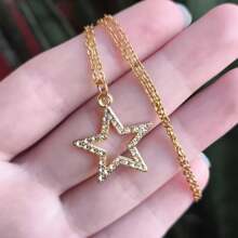 Shiny Star Pendant Necklace Rhinestone Stainless Steel Chain Choker Women Fashion Elegant Delicate Gift - Vàng - Xem 3