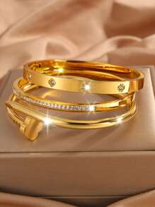 Camhanno 3 Pieces Of Light Luxury And Elegant, Atmospheric Fashion Stainless Steel Versatile Rotating, Single-Row Diamond, Love/Flower Embossed Bracelet Is Suitable For Daily Wear, Holiday Girlfriend