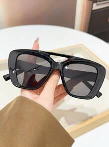 1 pieza Gafas de moda estilo piloto de doble puente retro Y2K, adecuadas para mujeres y hombres, para vacaciones en la playa en verano, al aire libre, y para viajar