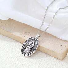 1 pieza Collar con colgante de la Virgen María en tono plateado antiguo, adecuado para uso diario de mujeres