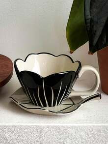 1 pieza Nuevo regalo de Año Nuevo/Día de San Valentín Taza de café y platillo de cerámica con tulipán pintado a mano de manera única, estilo vintage para latte/té, regalo festivo - Multicolor - Ver 10