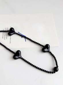 1pc New Fashionable Mobile Phone Hanging Rope Short Style Female Creative Black Heart Beaded Phone Chain Accessories Earphone Bag Decoration Suitable For Giving Girlfriend Holiday Gifts