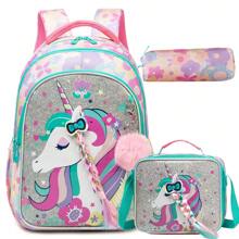 Juego de 3 mochilas con diseño de animales lindos para niñas, mochila escolar para primaria con bolso de almuerzo y estuche de lápices, el mejor regalo para niñas para viajes y actividades al aire libre