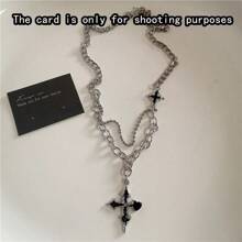 Gothic Y2K Black Cross Heart Pendant Rope Chain Necklace For Women Men Fashion Hip Hop Rave Gift Jewelry Accessories - Black - View 15