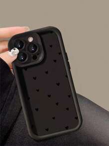 New High-End Embossed Texture Thick Shockproof Black Heart Painting Phone Case Cover Compatible With Iphone 16/16Pro/16Plus/16ProMax/15ProMax, Apple P13, P14, P11, P16 Soft Shell, P12, XS/XR/7/8, P7/8G ES2, Galaxy S25