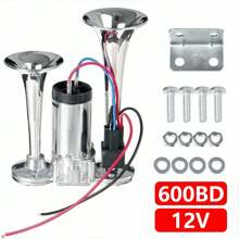 New 12V 600DB Dual Trumpets Electric Horn Super Loud Air Horn Car Horns Kit With Compressor Replacement For Truck Boat Train Speaker Cars Van Ship Chrome
