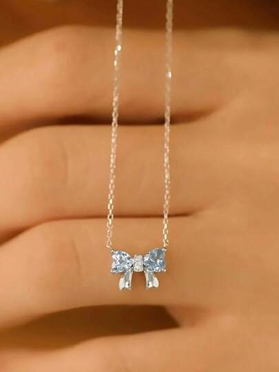 1 pieza Elegante colgante de mariposa de aguamarina para mujer, cadena de clavícula de plata esterlina S925, joyería de lujo de alta gama para fiestas y bodas de novia