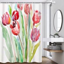 1/4pcs Flower Petal Printed Waterproof Shower Curtain Set, Includes 12 Curtain Hooks, Bathmat, U-Shaped Mat, Modern Home Bathroom Decor, Washable Polyester Fabric, Suitable As Gift