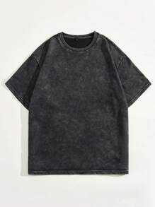 男士休闲复古水洗植物花卉印花短袖 T 恤，简约时尚黑色 T 恤，适合日常穿着和街头风格，春夏季，Emo，2000 年代风格 - 黑色 - 查看 3