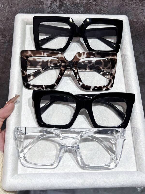 4pcs Women Square Mixed Frame Minimalist Eyeglasses Set, Contemporary European Style, Accessory For Office, Photos, Gifts