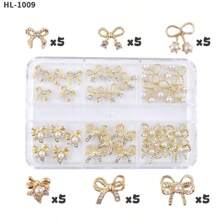 30 piezas Encantos de uñas de lujo de aleación 3D con forma de corazón, pedrería de 6 colores, piedras preciosas doradas para decoración de arte de uñas, accesorios para mujeres