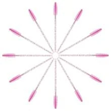 100 Pcs Disposable Mascara Wands, Crystal Eyebrow Spoolies Brush For Eyelash Extensions, Pink Lash Brushes With Container