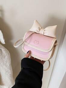 Cute Girl's Bow Decor Handbag, New Design Mini Square Crossbody Bag For Girl, Stylish - Pink - View 3
