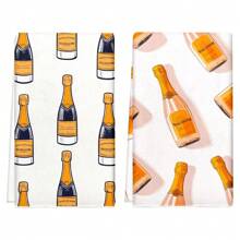 1 set / 2 piezas Toalla de cocina con diseño de botella de champán, toalla para platos, adecuada para comedor, cocina, baño, decoración diaria, decoración del hogar, regalos para mayores, amigos. Regalos para mayores y amigos.