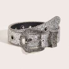 Engraved Metal Buckle Silver