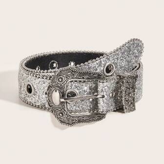 1 件女士亮片闪亮腰带，时尚配饰，适合狂欢节、返校节、圣诞节、万圣节、夏季日常穿着、秋季学校、秋季、万圣节