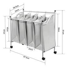 Mobile Laundry Basket, Laundry Cart, With Wheels, For Laundry Room, Bedroom, Bathroom, 4 Compartments, Gray - 灰色 - 查看 2