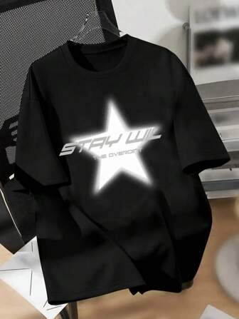 青少年时尚帅气对称布鲁克林字母印花创意轻薄舒适短袖T恤夏装