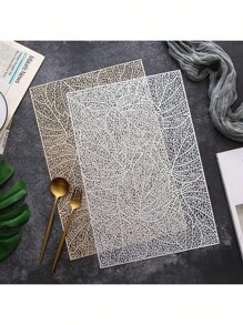 1/2/4/6/8pcs Rectangular Hollow Leaf Pattern Heat-Resistant PVC Placemats