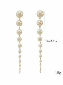 1 Pair Elegant Faux Pearl Tassel Dangle Earrings For Women, Suitable For Party, Holiday, Birthday, Business Occasions