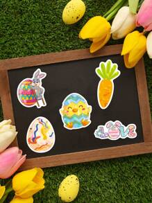 50 piezas de pegatinas holográficas con lindos conejos de Pascua, autoadhesivas, decoración de regalo de Pascua, pegatinas para huevos de Pascua DIY