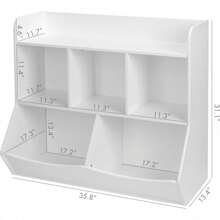 Toy Storage Organizer With Bookcase, Kid's Multi Shelf Cubby For Books,Toys, Storage Organizer For Boys,Girls Play Room/Bedroom-White