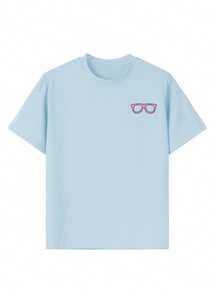 A Casual Printed Round Neck Pullover Short Sleeved T-Shirt For Girls And Boys, Designed For Summer Students And Young Children's Clothing - Cute, Glasses Wearing, Rabbit Animal Series, Artistic Style T-Shirt That Inspires Imagination And Self-Expression! Kids Clothes Girls Graphic Tees Summer Tops Tween Girl Clothes