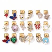 1/5/10pcs Elegant Fashion Gold Zirconia Crystal Heart, Letter, Leaf, Butterfly Pendant Modules - Ideal For DIY Bracelets, Rings, Gift