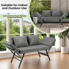 2-Seater Polyrattan Furniture, Polyrattan Garden Bench With Reclining Function, Rattan Garden Sofa With Adjustable Armrests, Weatherproof Balcony Sofa - Dark Grey - View 6