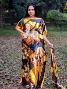 1 件夏季新款海滩度假仿丝比基尼罩袍缎面雪纺披肩 - 彩色 - 查看 7