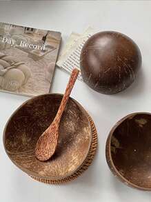 天然椰子碗配椰木勺，家用酸奶碗，沙拉碗，甜点碗，餐厅装饰碗，水果碗 - 彩色 - 查看 8