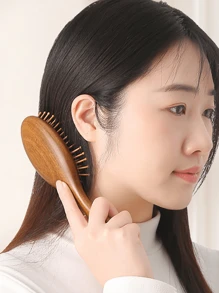 1 件檀香气垫梳，防静电木质按摩梳，用于顺发、刺激头皮、促进头发生长和增厚身体护理，适合旅行、户外、运动、办公室、学校