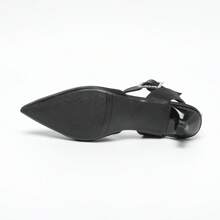 Große Größen Damen Lässige Spitze Zeh Schnallen Dekor Stilettos Schwarz Hohe Absatz Sandalen, vielseitig für EU & US Markt