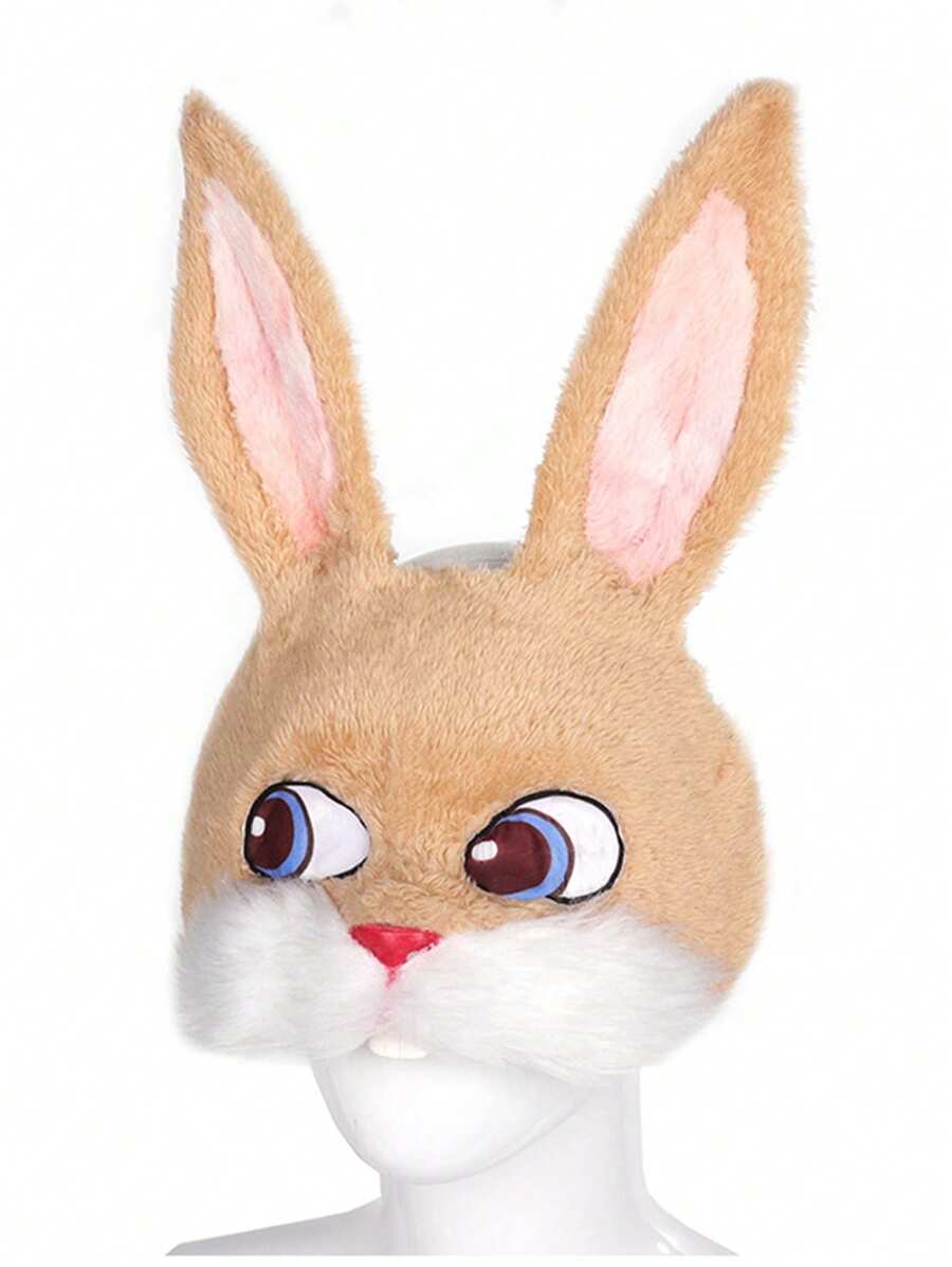 1pc Plush Long-Eared Rabbit Animal Mask, Costume Prop For Easter, Party, Masquerade - Multicolor - View 1