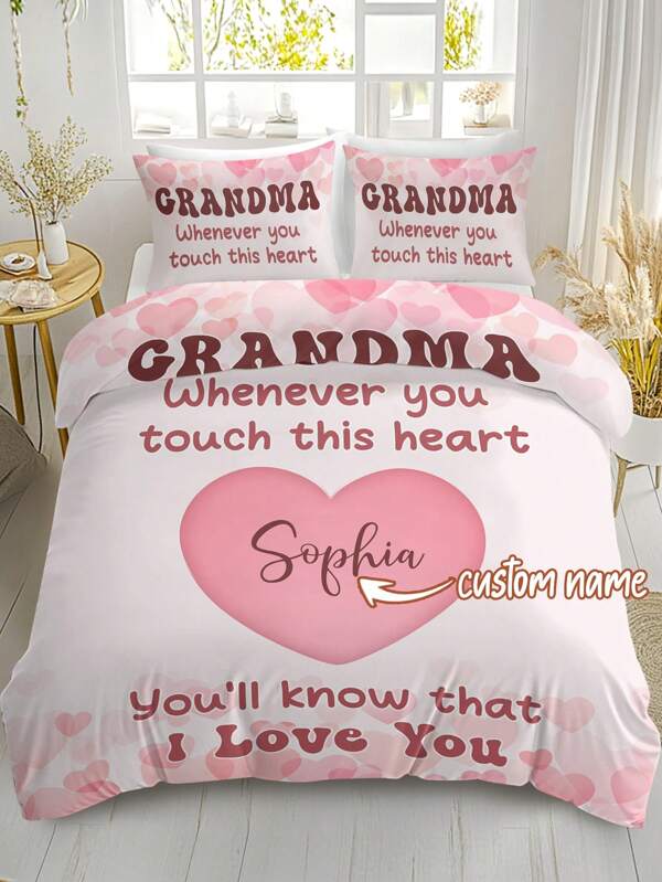 1 Set di Biancheria da Letto Personalizzata a 3 Pezzi, con Disegno di Cuori Rosa (Coppie, Anniversario, Ragazze), Proprietà Romantiche e Distintive, Adatto per la Biancheria da Letto da Camera da Letto
