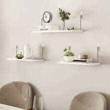 1 pezzo Mensola a parete senza fori, mensola da parete per camera da letto, mensola a parete per TV in soggiorno - Bianco - Visualizzare 3