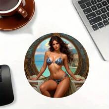 1 Pc Of Charming Beauty Design Mouse Pad, Durable, Lightweight, Easy To Carry, Suitable For Office And Games, 8*8 Inches, Strong Adhesion, Close To The Desktop, Ultra-Thin Design, Smooth And Comfortable Operation, Rubber Material, No. Ytz1517, Product Without Watermark