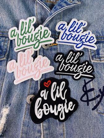 1 套 3/5/6 件黑白英文字母刺绣补丁可爱粉色涤纶徽章贴花 DIY 服装熨烫补丁缝纫配件布贴适用于背包、牛仔裤、夹克、T 恤、帽子、连衣裙等