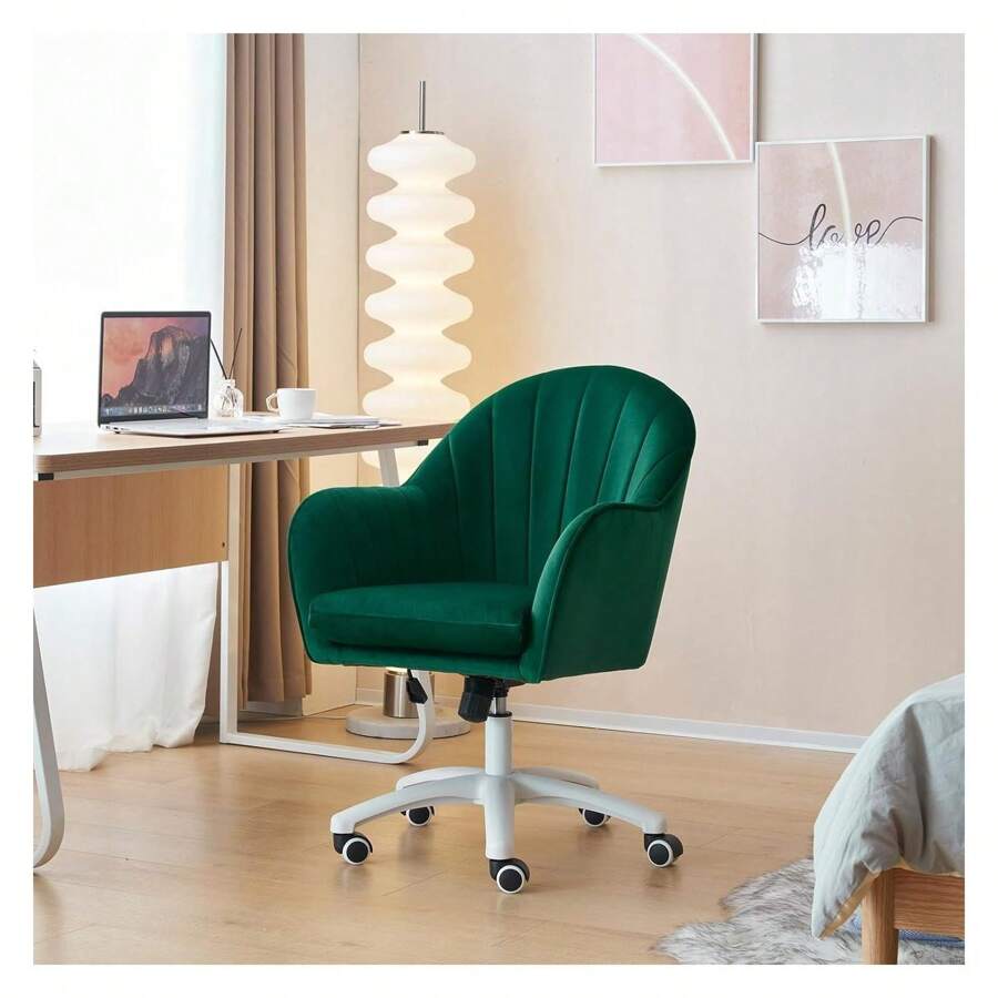 Cute Velvet Office Desk Chair For Home Office Computer Chairs Adjustable Task Chairs Modern Vanity Chair 360 Swivel Rolling Bedroom Chair With Arms For Girls Green