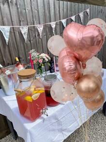 kumozawa 12pcs Metal Heart-Shaped Birthday Balloons (Straws Not Included) - Rose Gold - View 6