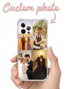 1pc Custom Shock-Resistant Transparent Phone Case With 4pcs Wedding Photo Collage Design Compatible With Samsung S23 Ultra/A14 Or Compatible With IPhone 12/13 Wedding