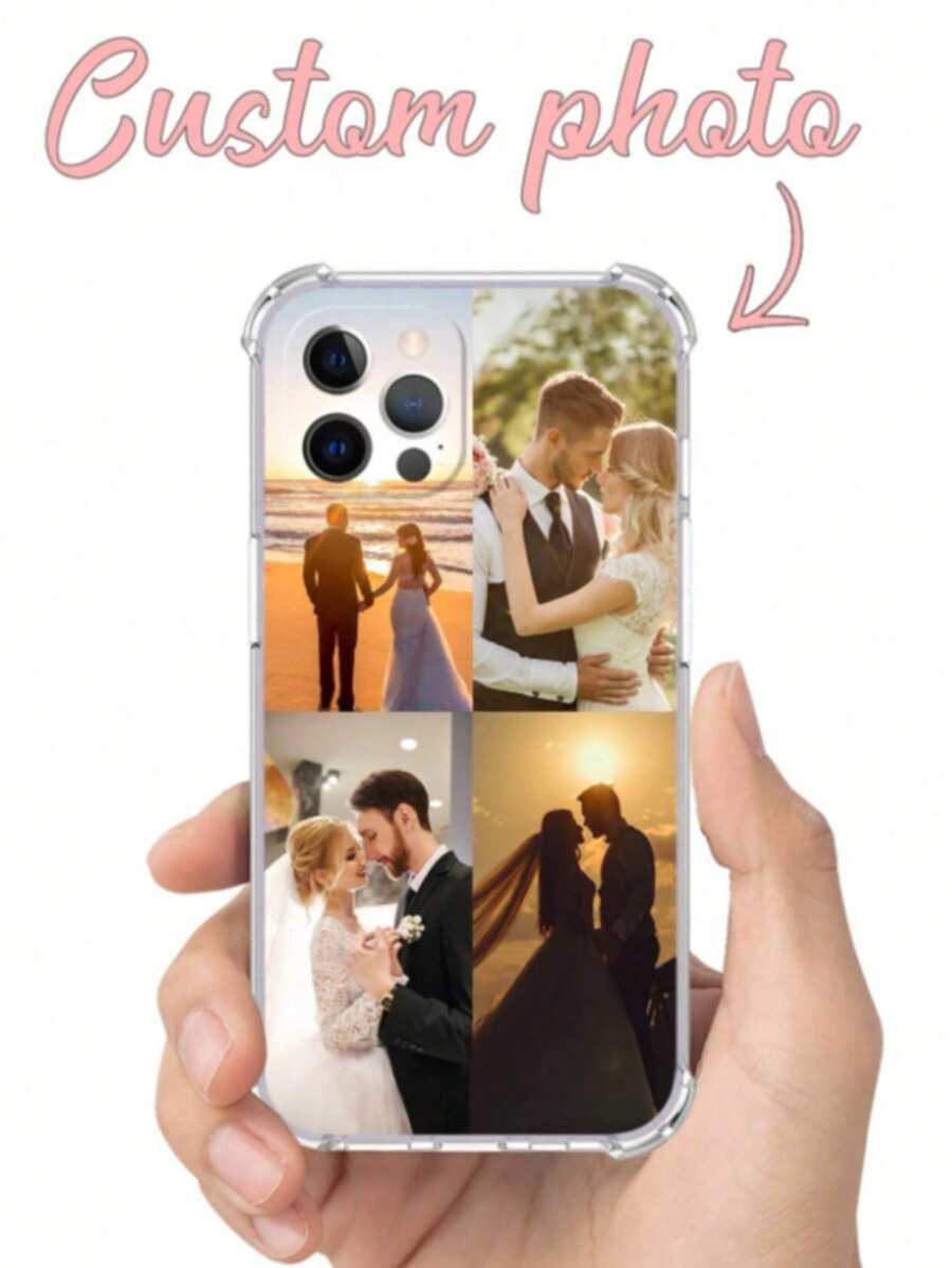 1pc Custom Shock-Resistant Transparent Phone Case With 4pcs Wedding Photo Collage Design Compatible With Samsung S23 Ultra/A14 Or Compatible With IPhone 12/13 Wedding