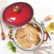 Horno holandés de hierro fundido esmaltado de 6 cuartos de galón, cacerola resistente y sartén con tapa y perilla de acero inoxidable, seguro para todas las estufas - Rojo - - Ver 6