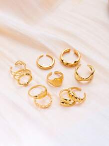 10 pièces/set Ensemble de bagues à articulation géométrique exagérée ouverte et réglable pour femmes