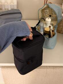 Sac de maquillage à fermeture éclair de couleur unie, trousse de toilette cylindrique pour le rangement, unisexe pour la maison, les voyages et l'utilisation quotidienne