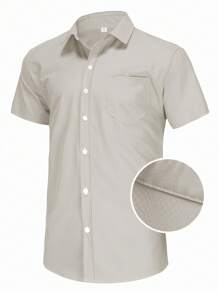 Men's Summer Short Sleeve Shirt, Refreshing & Comfortable Minimalist Sophisticated Style, Suitable For Work, Commute, Casual And Holiday Wear