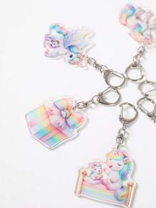 6 pièces Porte-clés acryliques style licorne, pendentifs thème licorne colorés de 4,6 * 8,5 cm pour la décoration des cadeaux d'anniversaire, de révélation du sexe d'un nouveau-né, sacs-cadeaux, sacs tissés, fêtes d'anniversaire