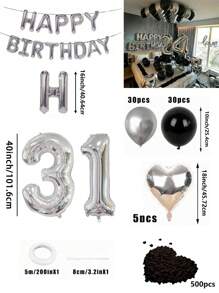 580pcs Black & Silver Balloon Garland Birthday Set, 40" Oversized Foil Number Balloons, Black Rose Petals, Suitable For Men & Women 16th, 18th, 20th, 21st, 25th, 30th, 35th, 45th Birthday Party Decorations